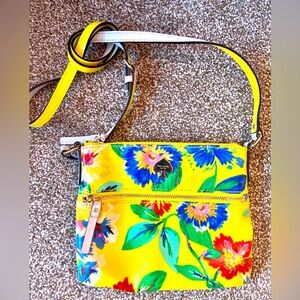 KATE SPADE Purse Bag Yellow Navy Floral Flicker Tenley Crossbody Coated Canvas